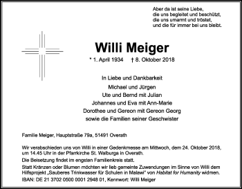 Anzeige von Willi Meiger von Kölner Stadt-Anzeiger / Kölnische Rundschau / Express