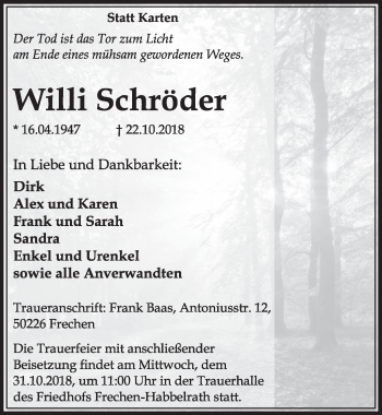 Anzeige von Willi Schröder von  Sonntags-Post 