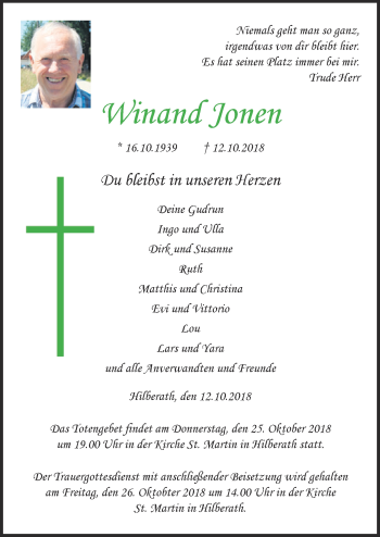 Anzeige von Winand Jonen von  Schaufenster/Blickpunkt am Wochenende 