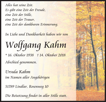 Anzeige von Wolfgang Kahm von Kölner Stadt-Anzeiger / Kölnische Rundschau / Express