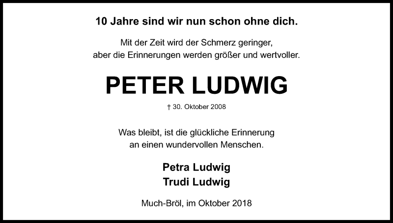  Traueranzeige für peter Ludwig vom 01.11.2018 aus Kölner Stadt-Anzeiger / Kölnische Rundschau / Express