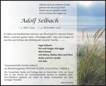Anzeige von Adolf Selbach von Kölner Stadt-Anzeiger / Kölnische Rundschau / Express