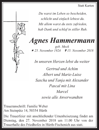 Anzeige von Agnes Hammermann von  Wochenende 