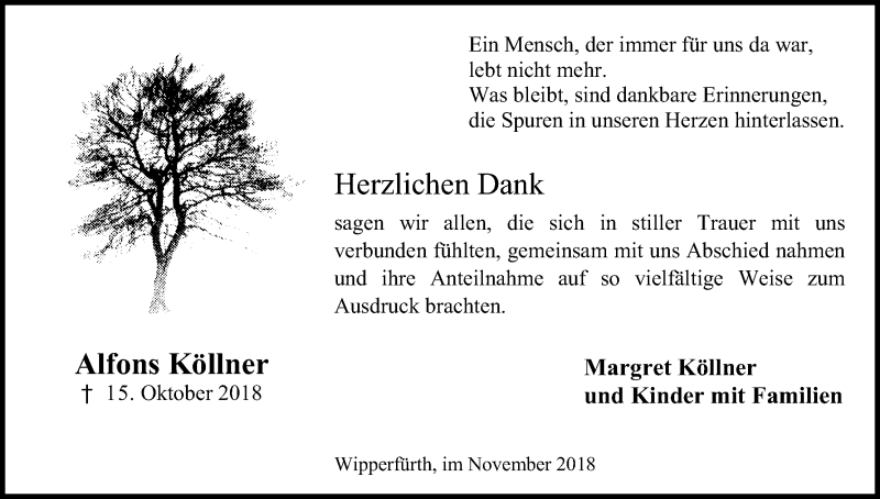  Traueranzeige für Alfons Köllner vom 30.11.2018 aus Kölner Stadt-Anzeiger / Kölnische Rundschau / Express