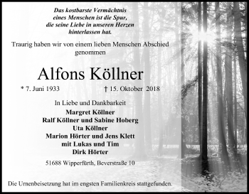 Anzeige von Alfons Köllner von Kölner Stadt-Anzeiger / Kölnische Rundschau / Express