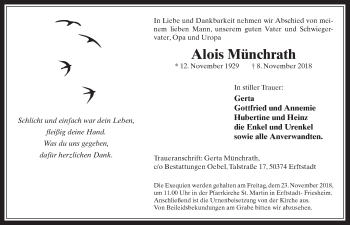 Anzeige von Alois Münchrath von  Werbepost 