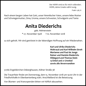 Anzeige von Anita Diederichs von Kölner Stadt-Anzeiger / Kölnische Rundschau / Express