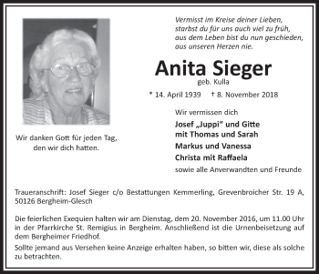 Anzeige von Anita Sieger von  Sonntags-Post 