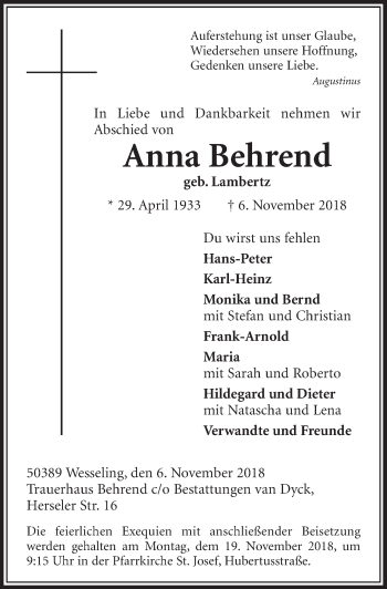 Anzeige von Anna Behrend von  Schlossbote/Werbekurier 