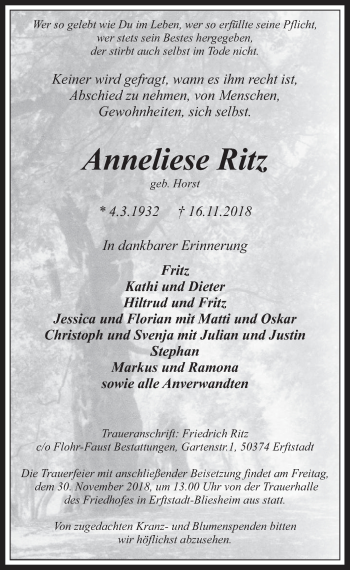 Anzeige von Anneliese Ritz von  Werbepost 