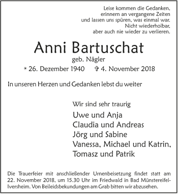 Anzeige von Anni Bartuschat von  Schaufenster/Blickpunkt 
