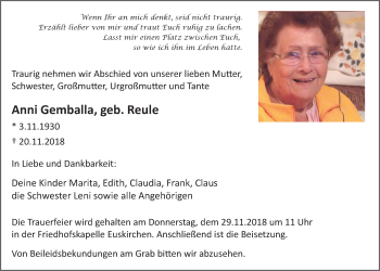 Anzeige von Anni Gemballa von  Blickpunkt Euskirchen 