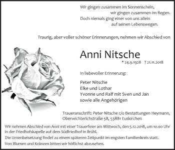 Anzeige von Anni Nitsche von  Schlossbote/Werbekurier 
