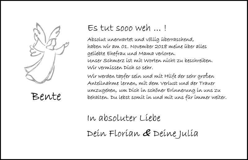  Traueranzeige für Bente Lehmann vom 14.11.2018 aus  Anzeigen Echo 