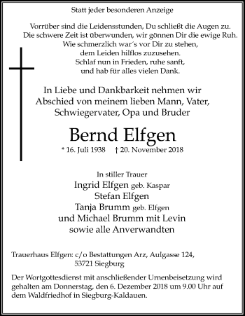 Anzeige von Bernd Elfgen von Kölner Stadt-Anzeiger / Kölnische Rundschau / Express