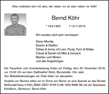 Anzeige von Bernd Köhr von  Schlossbote/Werbekurier 