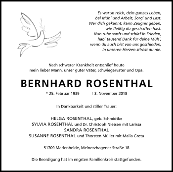 Anzeige von Bernhard Rosenthal von Kölner Stadt-Anzeiger / Kölnische Rundschau / Express