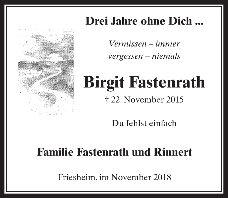  Traueranzeige für Birgit Fastenrath vom 28.11.2018 aus  Werbepost 