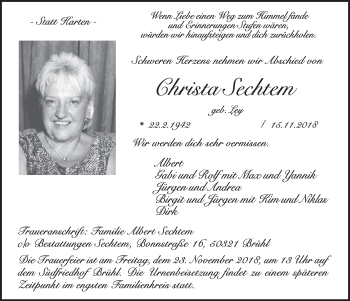 Anzeige von Christa Sechtem von  Schlossbote/Werbekurier 