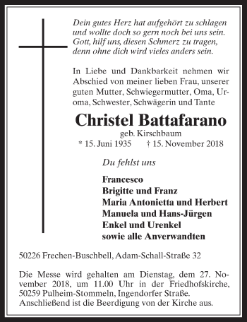 Anzeige von Christel Battafarano von  Wochenende 