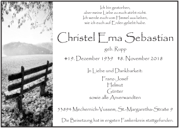 Anzeige von Christel Erna Sebastian von  Blickpunkt Euskirchen 