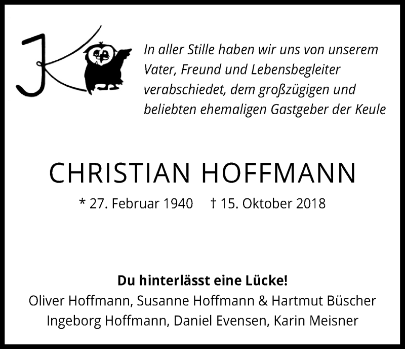  Traueranzeige für Christian Hoffmann vom 03.11.2018 aus Kölner Stadt-Anzeiger / Kölnische Rundschau / Express