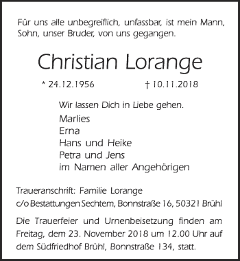 Anzeige von Christian Lorange von  Schlossbote/Werbekurier 