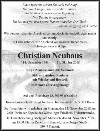 Anzeige von Christian Neuhaus von  Schlossbote/Werbekurier 