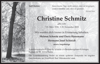 Anzeige von Christine Schmitz von  Wochenende 