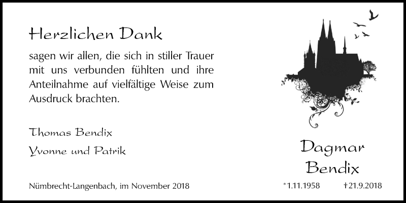  Traueranzeige für Dagmar Bendix vom 28.11.2018 aus  Lokalanzeiger 