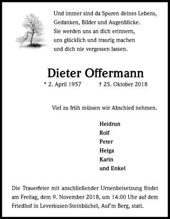 Anzeige von Dieter Offermann von Kölner Stadt-Anzeiger / Kölnische Rundschau / Express