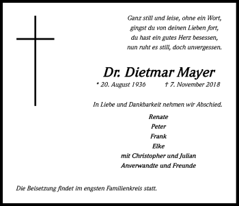 Anzeige von Dietmar Mayer von Kölner Stadt-Anzeiger / Kölnische Rundschau / Express