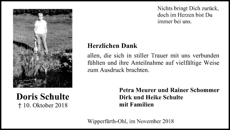  Traueranzeige für Doris Schulte vom 24.11.2018 aus Kölner Stadt-Anzeiger / Kölnische Rundschau / Express