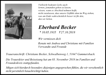 Anzeige von Eberhard Becker von Kölner Stadt-Anzeiger / Kölnische Rundschau / Express