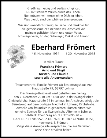 Anzeige von Eberhard Frömert von Kölner Stadt-Anzeiger / Kölnische Rundschau / Express