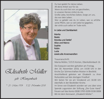Anzeige von Elisabeth Müller von Kölner Stadt-Anzeiger / Kölnische Rundschau / Express