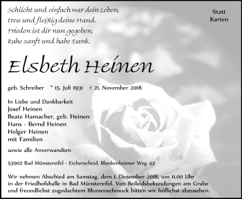 Anzeige von Elsbeth Heinen von  Blickpunkt Euskirchen 