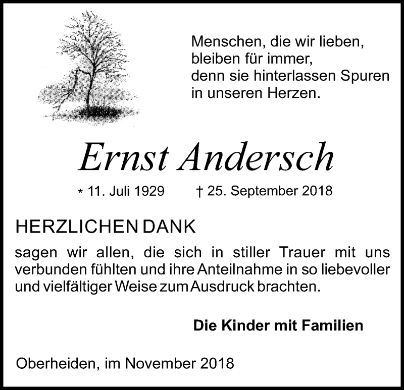  Traueranzeige für Ernst Andersch vom 24.11.2018 aus Kölner Stadt-Anzeiger / Kölnische Rundschau / Express