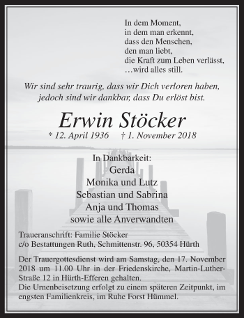 Anzeige von Erwin Stöcker von  Wochenende 