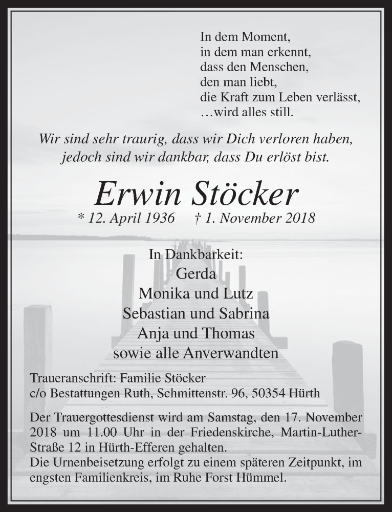  Traueranzeige für Erwin Stöcker vom 07.11.2018 aus  Wochenende 