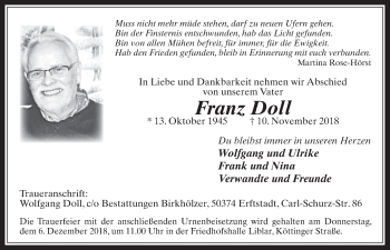 Anzeige von Franz Doll von  Werbepost 