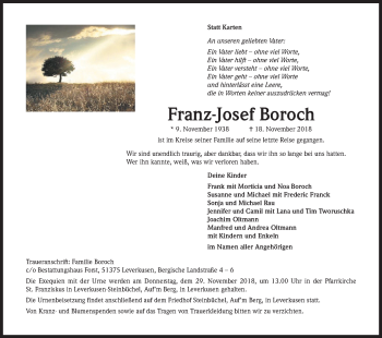 Anzeige von Franz-Josef Boroch von Kölner Stadt-Anzeiger / Kölnische Rundschau / Express