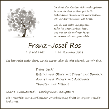 Anzeige von Franz-Josef Ros von  Anzeigen Echo 
