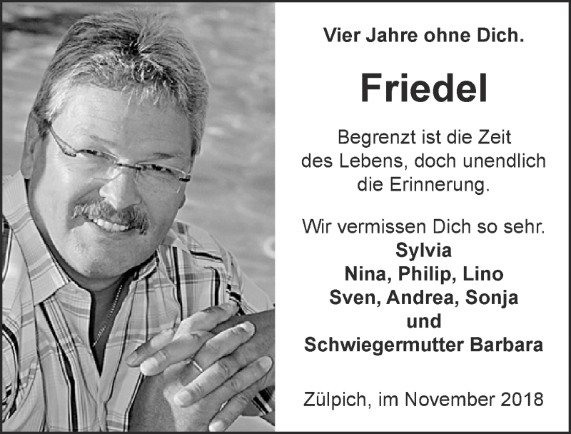  Traueranzeige für Friedel  vom 03.11.2018 aus  Blickpunkt Euskirchen 