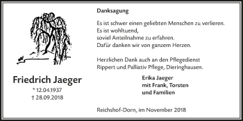 Anzeige von Friedrich Jaeger von  Anzeigen Echo 