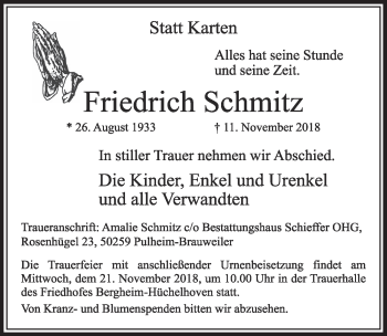 Anzeige von Friedrich Schmitz von  Sonntags-Post 