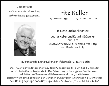 Anzeige von Fritz Keller von  Anzeigen Echo 