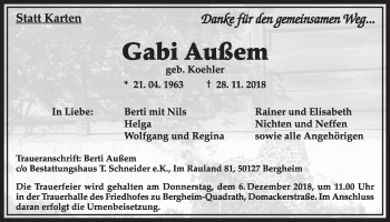 Anzeige von Gabi Außem von  Sonntags-Post 