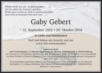 Anzeige von Gaby Gebert von  Werbepost 