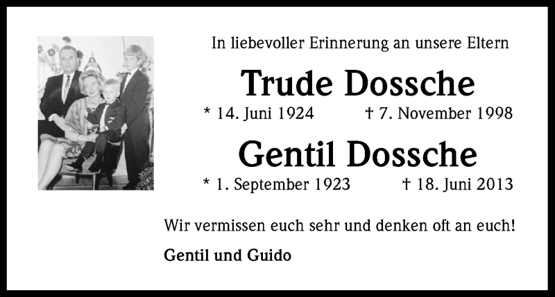  Traueranzeige für Gentil Dossche vom 07.11.2018 aus Kölner Stadt-Anzeiger / Kölnische Rundschau / Express